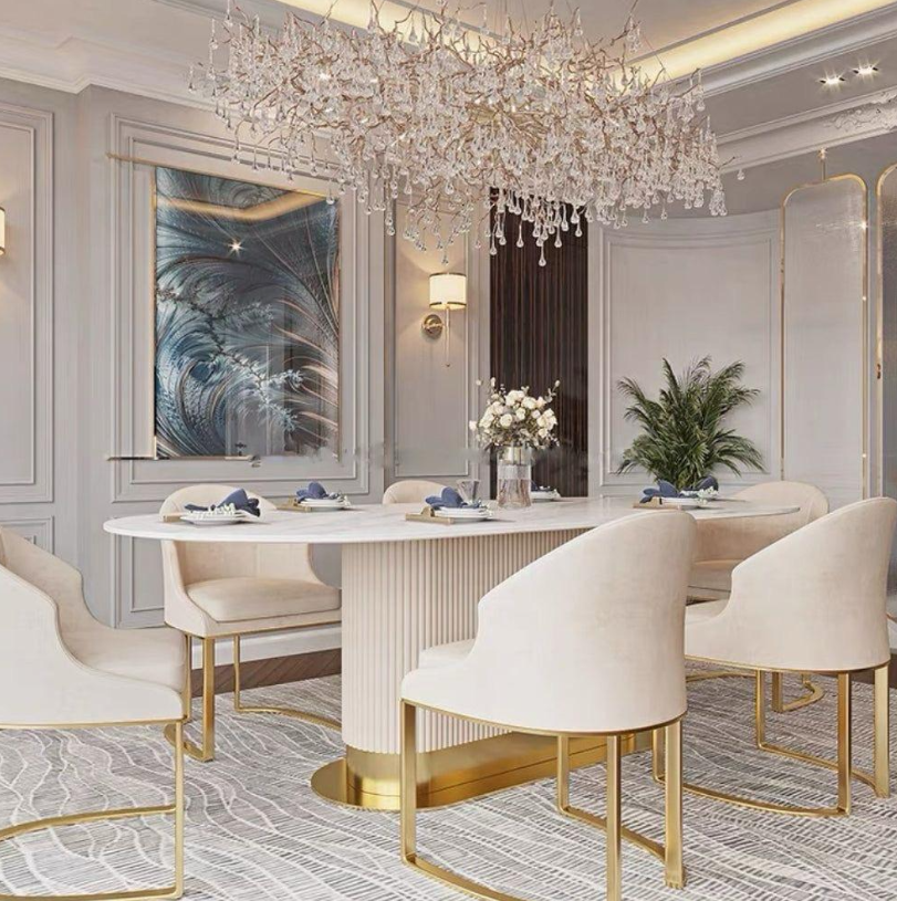 Luxury dining setting with crystal chandelier